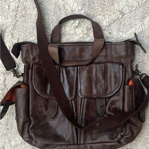 Cole Haan Dark Brown Leather Messenger Tote with Front Flap Pockets
